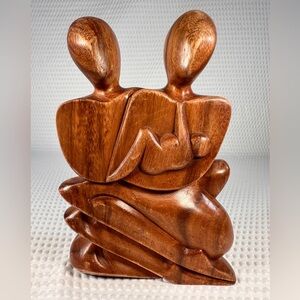 Original Hand Carved Wooden Artist Signed Family Sculpture Statue Carved NOVICA